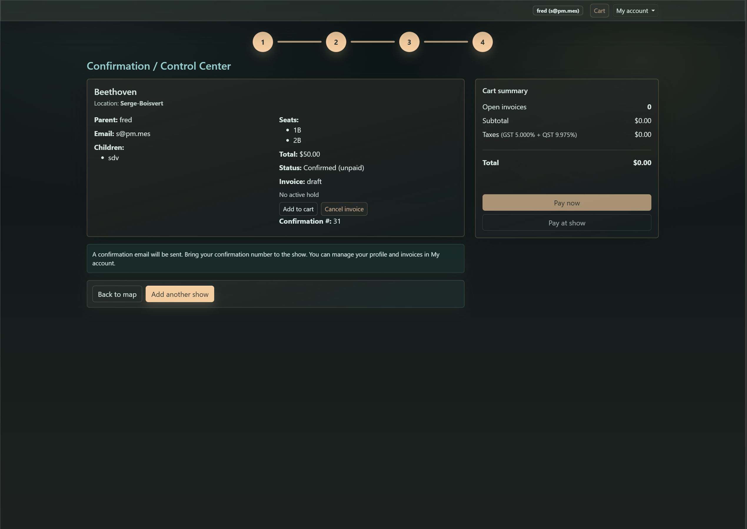 Public booking confirmation and payment actions